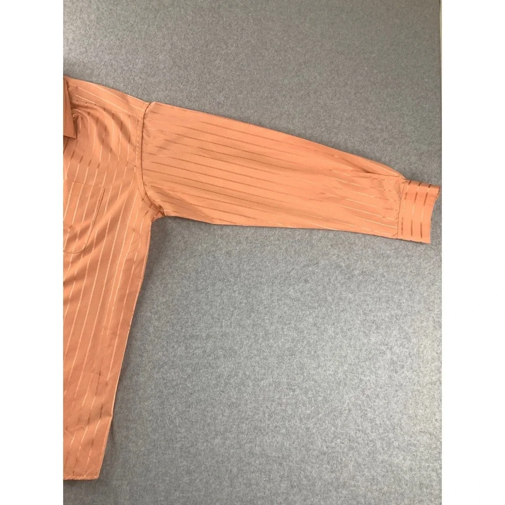 Stacy Adams‎ Dress Shirt Mens L 16-16.5 Peach Orange Striped Long Sleeve Pocket